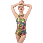 Monstera Colorful Leaves Foliage Cross Front Low Back Swimsuit