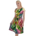 Monstera Colorful Leaves Foliage Classic Short Sleeve Dress