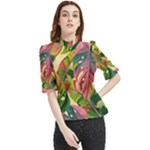Monstera Colorful Leaves Foliage Frill Neck Blouse