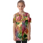 Monstera Colorful Leaves Foliage Fold Over Open Sleeve Top