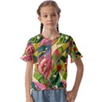 Monstera Colorful Leaves Foliage Kids  Cuff Sleeve Scrunch Bottom T-Shirt
