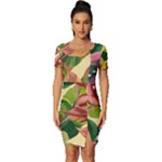 Monstera Colorful Leaves Foliage Fitted Knot Split End Bodycon Dress