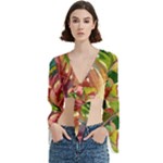 Monstera Colorful Leaves Foliage Trumpet Sleeve Cropped Top