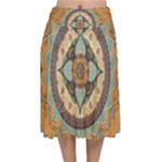 Mandala Floral Decorative Flower Velvet Flared Midi Skirt