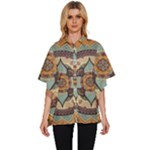 Mandala Floral Decorative Flower Women s Batwing Button Up Shirt