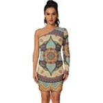 Mandala Floral Decorative Flower Long Sleeve One Shoulder Mini Dress