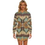 Mandala Floral Decorative Flower Womens Long Sleeve Shirt Dress