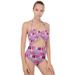 Scandinavian Abstract Pattern Scallop Top Cut Out Swimsuit