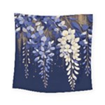 Solid Color Background With Royal Blue, Gold Flecked , And White Wisteria Hanging From The Top Square Tapestry (Small)
