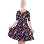 Beautiful Pattern Quarter Sleeve A-Line Dress