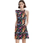 Beautiful Pattern Cocktail Party Halter Sleeveless Dress With Pockets