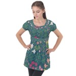 Spring small flowers Puff Sleeve Tunic Top