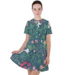 Spring small flowers Short Sleeve Shoulder Cut Out Dress 