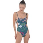Spring small flowers Tie Strap One Piece Swimsuit