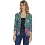 Spring small flowers Women s One-Button 3/4 Sleeve Short Jacket