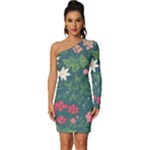 Spring small flowers Long Sleeve One Shoulder Mini Dress