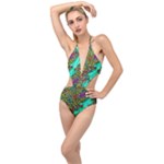 Background Leaves River Nature Plunging Cut Out Swimsuit