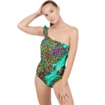 Background Leaves River Nature Frilly One Shoulder Swimsuit
