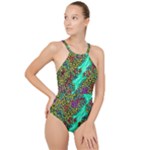 Background Leaves River Nature High Neck One Piece Swimsuit