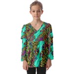 Background Leaves River Nature Kids  V Neck Casual Top