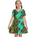 Background Leaves River Nature Kids  Short Sleeve Tiered Mini Dress