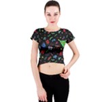 New Year Christmas Background Crew Neck Crop Top