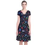 New Year Christmas Background Short Sleeve Front Wrap Dress