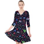 New Year Christmas Background Quarter Sleeve Front Wrap Dress