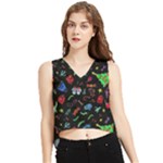 New Year Christmas Background V-Neck Cropped Tank Top