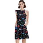 New Year Christmas Background Cocktail Party Halter Sleeveless Dress With Pockets