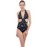 New Year Christmas Background Halter Front Plunge Swimsuit