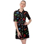 New Year Christmas Background Belted Shirt Dress