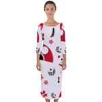 Assorted Illustration Lot Japan Fundal Japanese Quarter Sleeve Midi Bodycon Dress