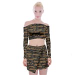 Abierto neon lettes over glass motif pattern Off Shoulder Top with Mini Skirt Set