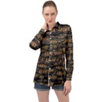 Abierto neon lettes over glass motif pattern Long Sleeve Satin Shirt