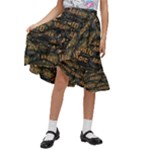 Abierto neon lettes over glass motif pattern Kids  Ruffle Flared Wrap Midi Skirt