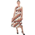 ChromaticMosaic Print Pattern Midi Tie-Back Chiffon Dress
