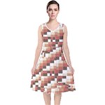 ChromaticMosaic Print Pattern V-Neck Midi Sleeveless Dress 