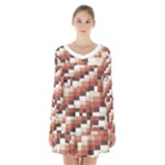ChromaticMosaic Print Pattern Long Sleeve Velvet V-neck Dress
