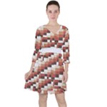 ChromaticMosaic Print Pattern Quarter Sleeve Ruffle Waist Dress