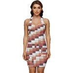 ChromaticMosaic Print Pattern Sleeveless Wide Square Neckline Ruched Bodycon Dress