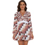 ChromaticMosaic Print Pattern Long Sleeve V-Neck Chiffon Dress 