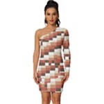 ChromaticMosaic Print Pattern Long Sleeve One Shoulder Mini Dress