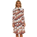 ChromaticMosaic Print Pattern Long Sleeve Shirt Collar A-Line Dress