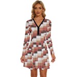 ChromaticMosaic Print Pattern Long Sleeve Deep V Mini Dress 