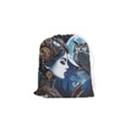 Steampunk Woman With Owl 2 Steampunk Woman With Owl Woman With Owl Strap Drawstring Pouch (Small)