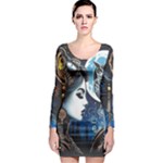 Steampunk Woman With Owl 2 Steampunk Woman With Owl Woman With Owl Strap Long Sleeve Bodycon Dress