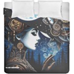 Steampunk Woman With Owl 2 Steampunk Woman With Owl Woman With Owl Strap Duvet Cover Double Side (King Size)