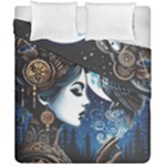Steampunk Woman With Owl 2 Steampunk Woman With Owl Woman With Owl Strap Duvet Cover Double Side (California King Size)