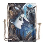 Steampunk Woman With Owl 2 Steampunk Woman With Owl Woman With Owl Strap Drawstring Bag (Large)